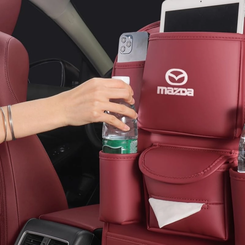Back Seat Car Organiser for Mazda Biante 2008-2018, Back Seat Storage Bag with Table Holder, Storage Pockets Seat Back Protectors, Car Accessories,Red-2pcs