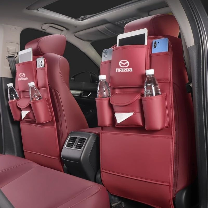 Back Seat Car Organiser for Mazda Biante 2008-2018, Back Seat Storage Bag with Table Holder, Storage Pockets Seat Back Protectors, Car Accessories,Red-2pcs