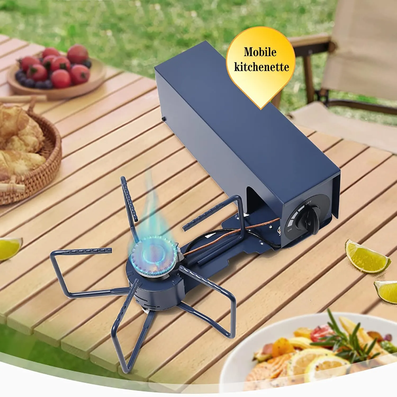 Backpacking Camping Stove, 2400W Small Gas Stove Burner, Lightweight Hiking Stove with Piezo Ignition, Foldable Windproof Propane Camp Stove for Outdoor Cooking Picnic Hiking,Blue