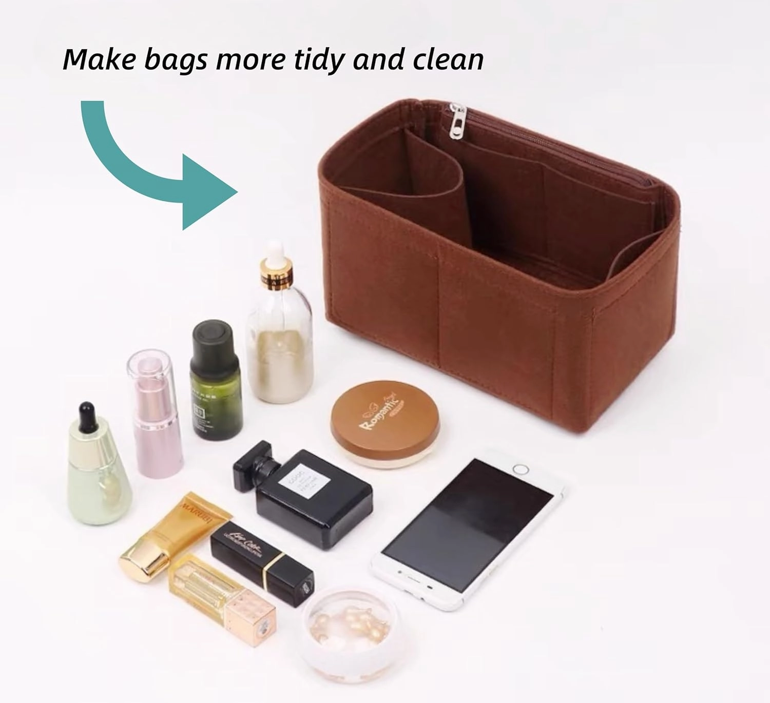 Bag Organizer for Loewe Mini Flamenco Clutch (Bag Size: 24L x 18H x 9D cm) | Handmade Bag Organizer | Custom Bag Insert | 2mm Felt Bag Liner (Brown, Style C)