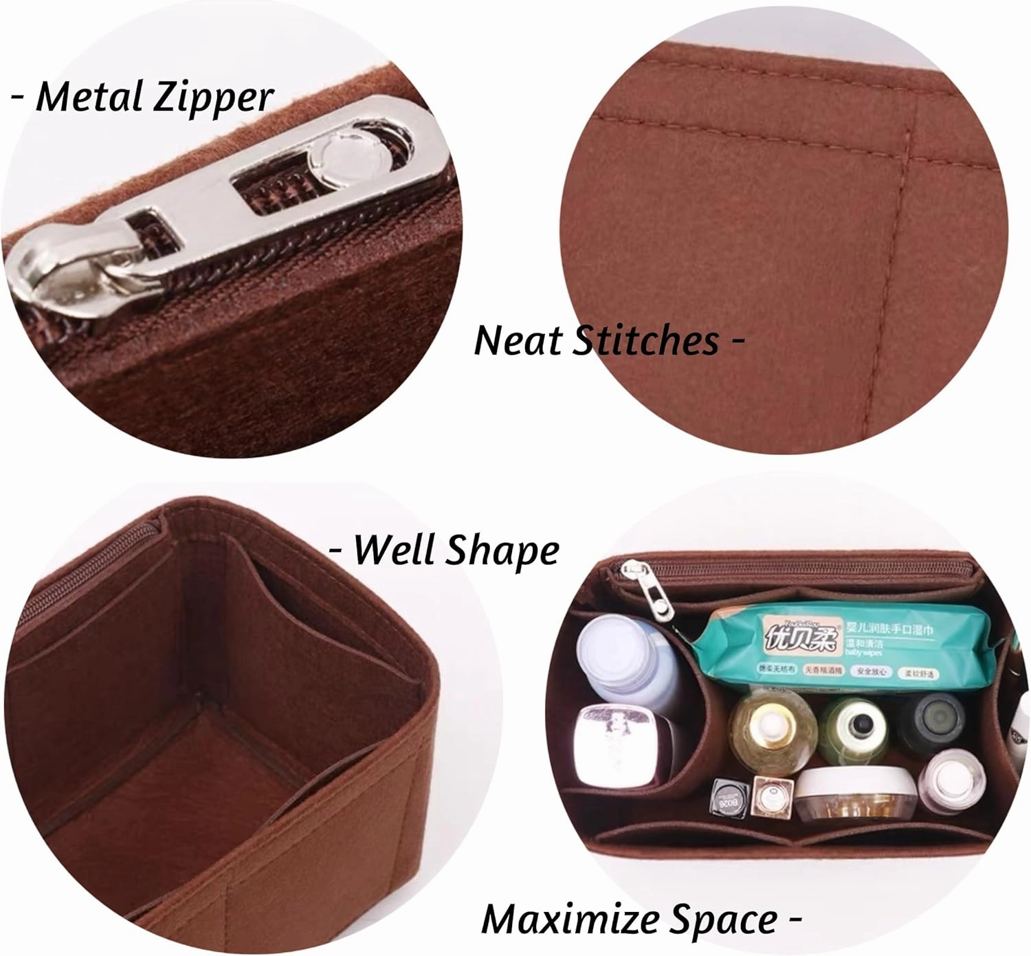 Bag Organizer for Loewe Mini Flamenco Clutch (Bag Size: 24L x 18H x 9D cm) | Handmade Bag Organizer | Custom Bag Insert | 2mm Felt Bag Liner (Brown, Style C)