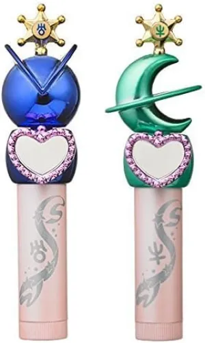 BANDAI Sailor Moon Miracle Romance Twin Lip Balm Rod - Sailor Uranus & Neptune - Mint - Moisturizing (Marine Collagen) - Set of 2