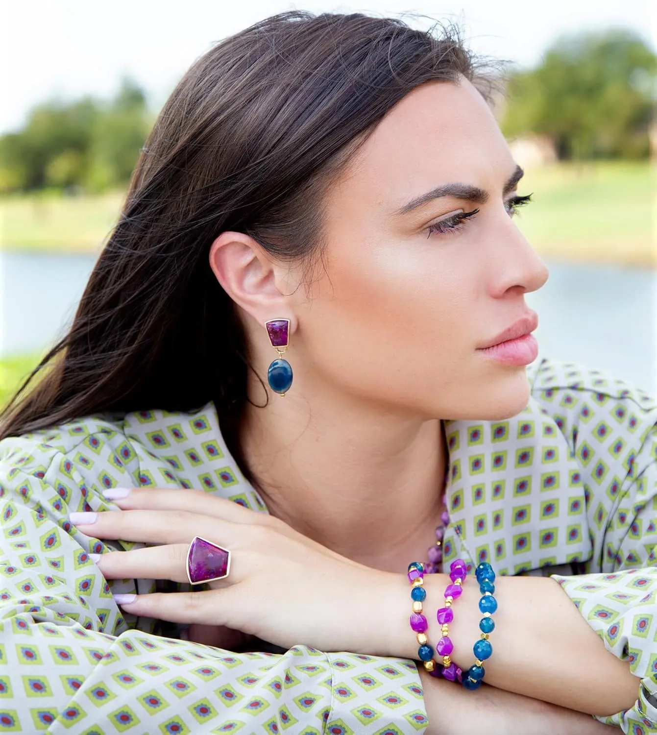 Barse Jewelry Athena Purple Turquoise Statement Golden Ring