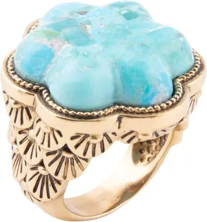 Barse Jewelry Blue Turquoise Flower Golden Ring