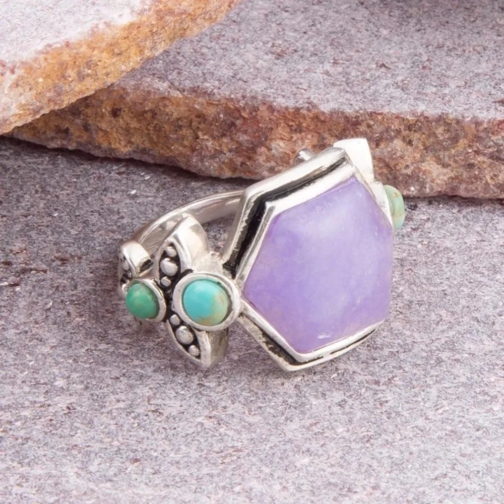 Barse Jewelry Emile Purple Quartz and Blue Turquoise Sterling Silver Ring
