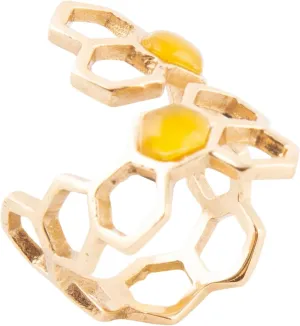 Barse Jewelry Honeycomb Yellow Agate Golden Ring