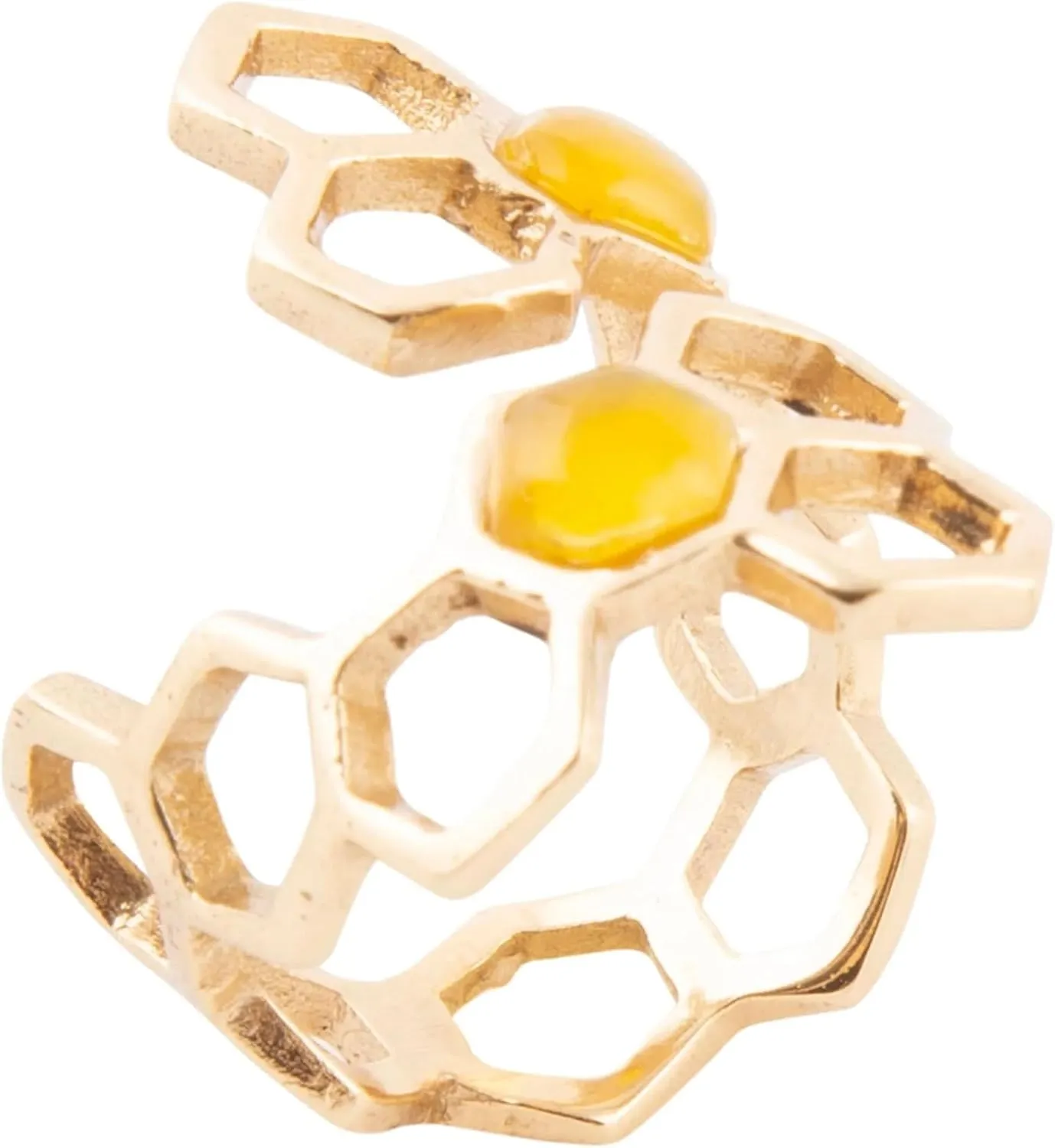 Barse Jewelry Honeycomb Yellow Agate Golden Ring
