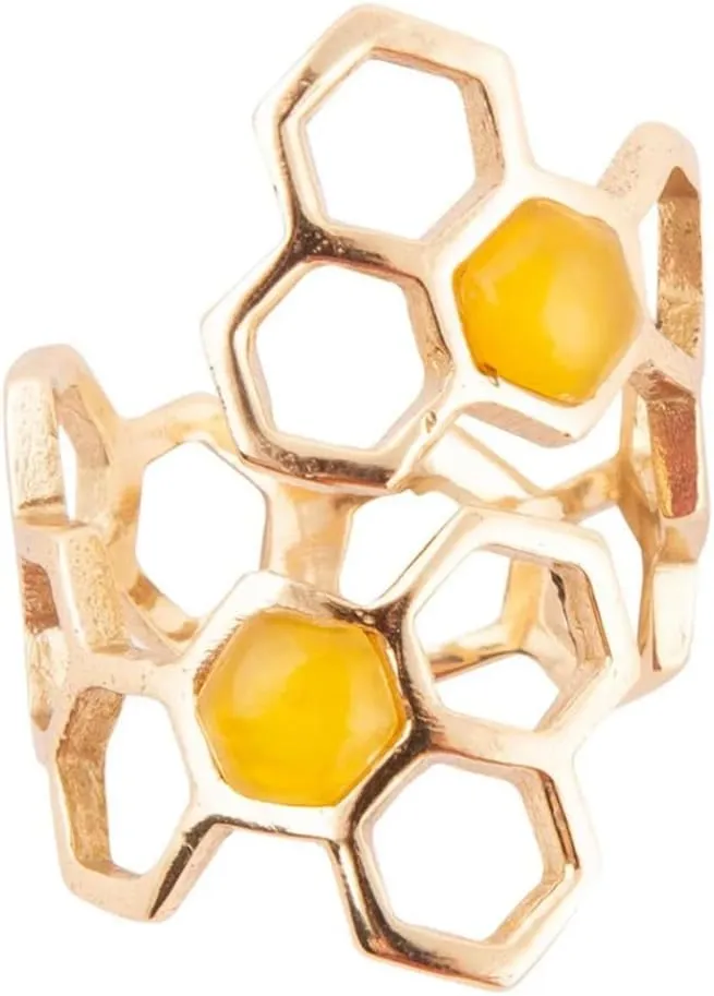 Barse Jewelry Honeycomb Yellow Agate Golden Ring
