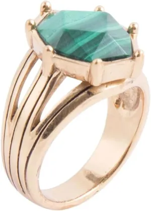 Barse Jewelry Lucky 7's Green Malachite Golden Ring