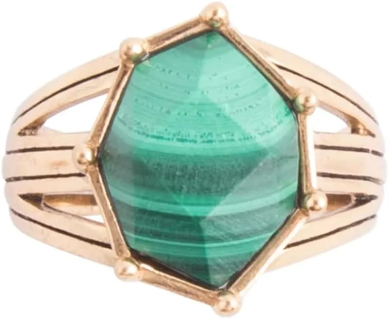Barse Jewelry Lucky 7's Green Malachite Golden Ring