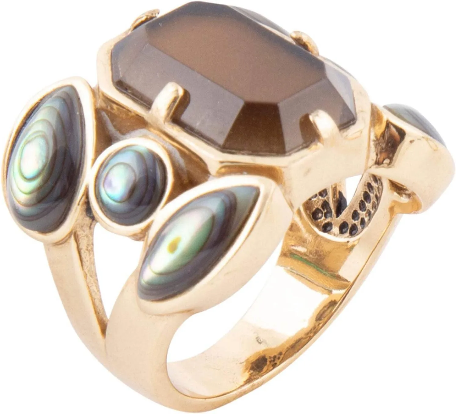 Barse Jewelry Tribecca Smoky Brown Quartz and Abalone Statement Golden Ring
