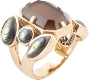 Barse Jewelry Tribecca Smoky Brown Quartz and Abalone Statement Golden Ring