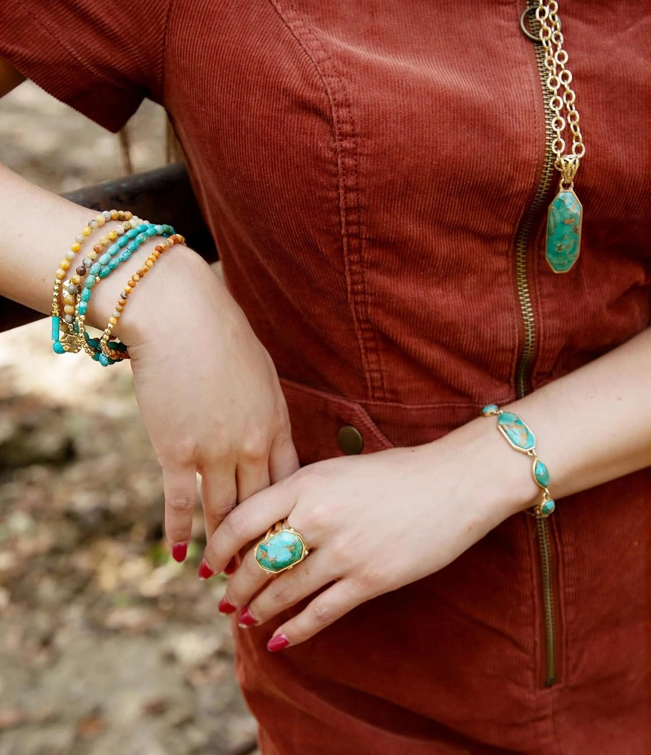 Barse Jewelry Dolce Blue Teal Turquoise Matrix and Golden Ring