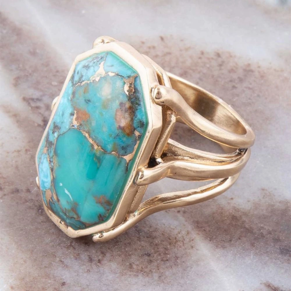 Barse Jewelry Dolce Blue Teal Turquoise Matrix and Golden Ring