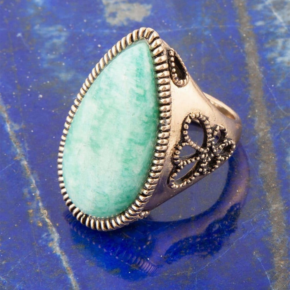 Barse Jewelry Soledad Blue Amazonite Golden Bronze Ring