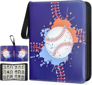 Baseball Card Binder with 50 Sleeves, 9 Pocket PU Leather Zippered Trading Card Album, 3-Ring Sports Card Holder, Collectible Trading Card Albums Fits 900 Cards, Pokemon, MTG, Football, Yu-Gi-Oh