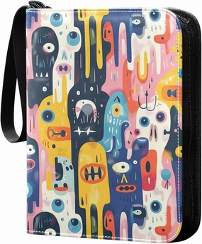 baseball card album card album holder with double sided removable sleeves for game, baseball cards collection Cartoon Doodle Colorful Eyes