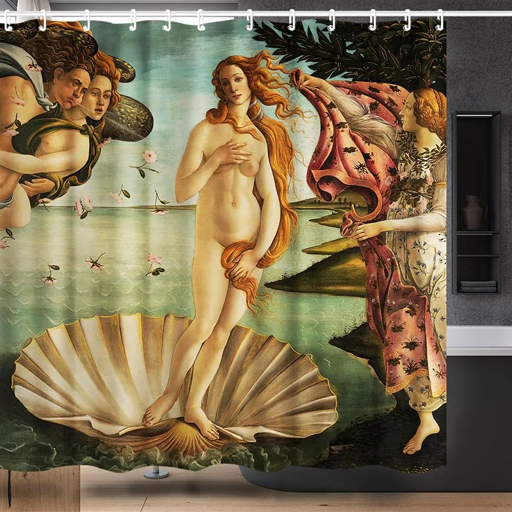 Bathroom Shower Curtain Set with Hooks,The Birth of Venus by Sandro Botticelli,Home Art Paintings Pictures for Bathroom