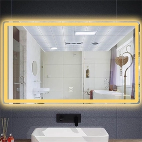 Bathroom Mirror, Anti-Fog Rectangular Decorative LED Cosmetic Mirror Smart Touch Button Warm Light