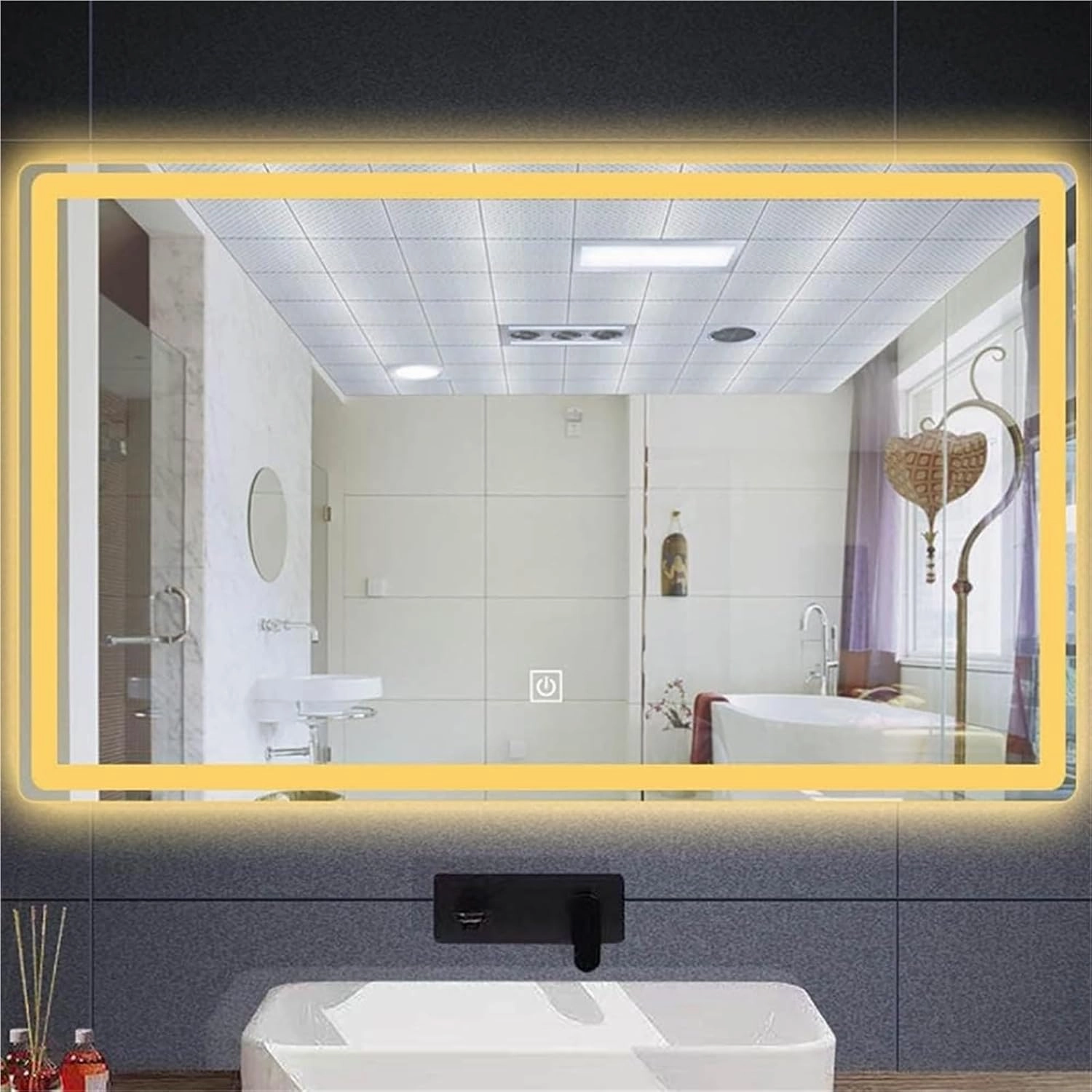 Bathroom Mirror, Anti-Fog Rectangular Decorative LED Cosmetic Mirror Smart Touch Button Warm Light