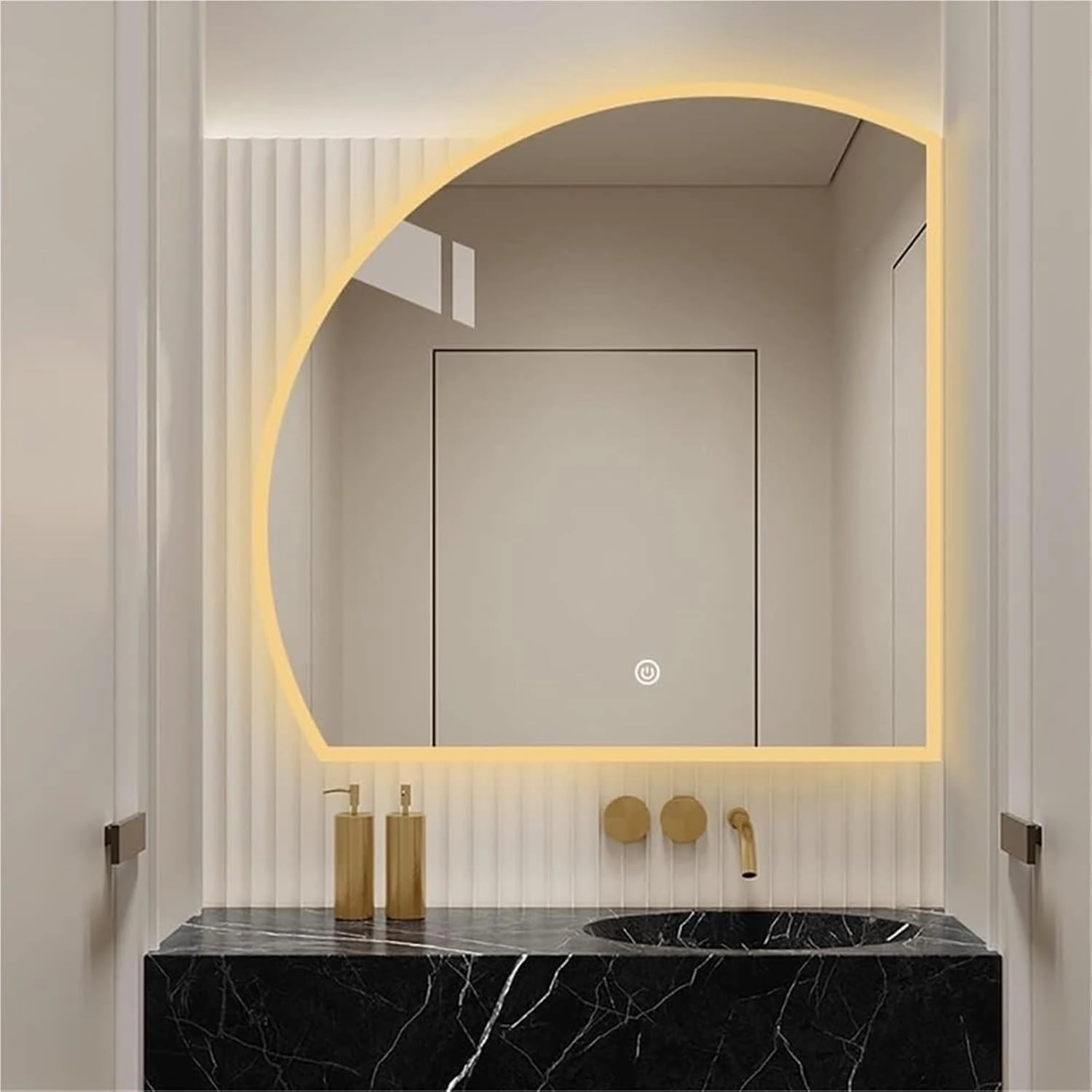 Bathroom Mirror Semi-Circular Bathroom Mirror Frameless LED Makeup Mirror Anti-Fog Modern Decorative Mirror(Right Cut,32inch/80cm)