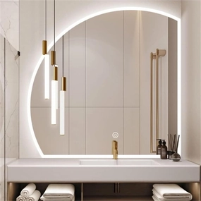 Bathroom Mirror Semi-Circular Bathroom Mirror Frameless LED Makeup Mirror Anti-Fog Modern Decorative Mirror(Right Cut,32inch/80cm)
