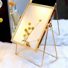 Bathroom Mirror, Vintage 360° Rotating Metal Table Mirror Round Makeup Mirror