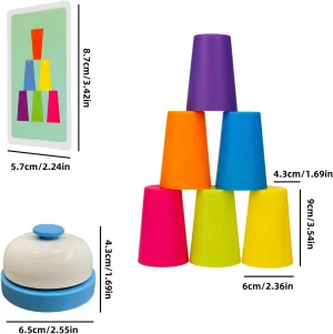 Battle Stacking Cups Game – 12 Colorful Cups, 54 Challenge Cards, 1 Bell, Speed Stacking & Sorting Game, Cognitive Development, Quick Cups Competition