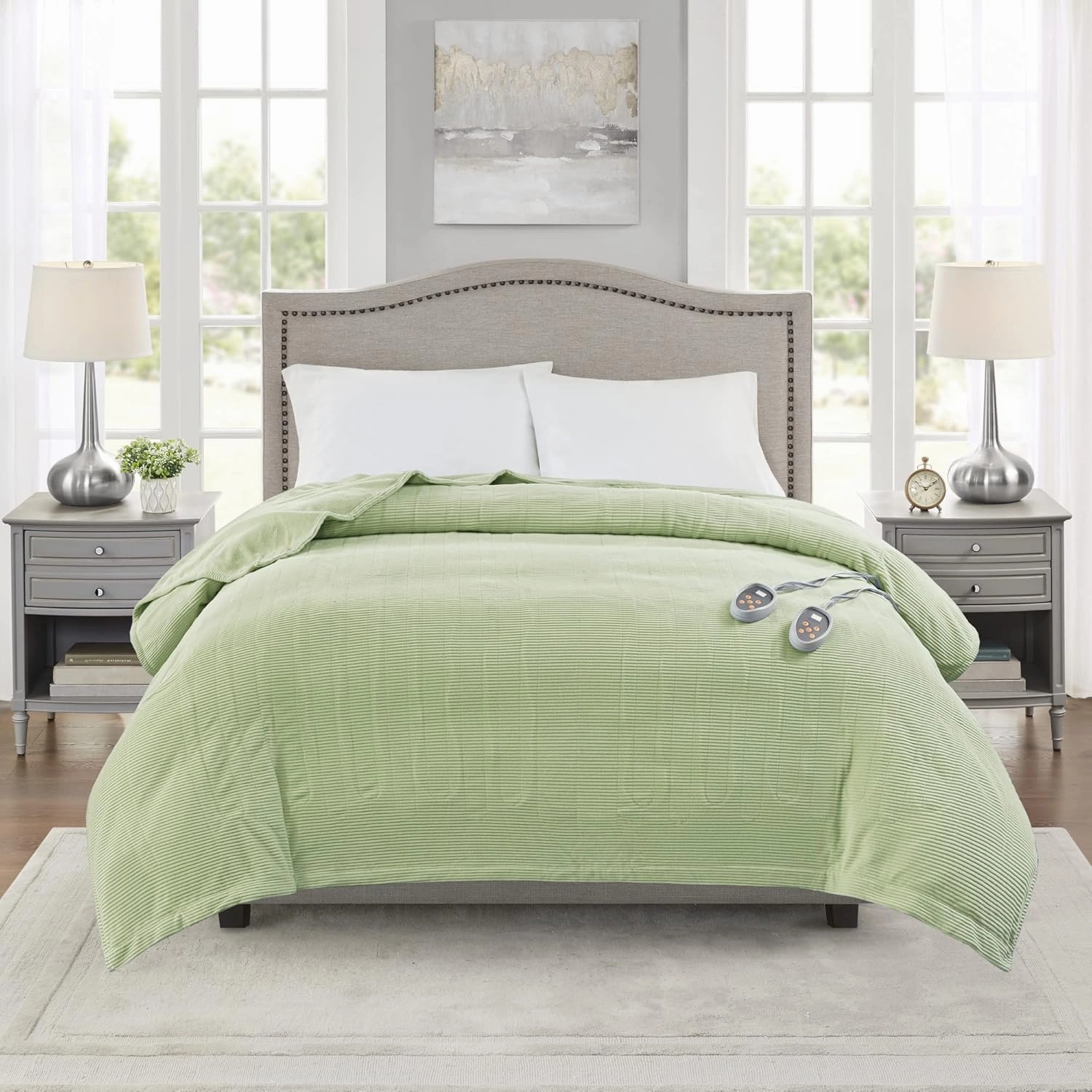Beautyrest Electric Blanket Luxurious Micro Fleece Ultra Soft Ribbed Textured, Cozy and Snuggly Cover for Cold Weather, Fast Heating, Auto Shut Off, 20 Level Heat Setting Controller, Full, Green
