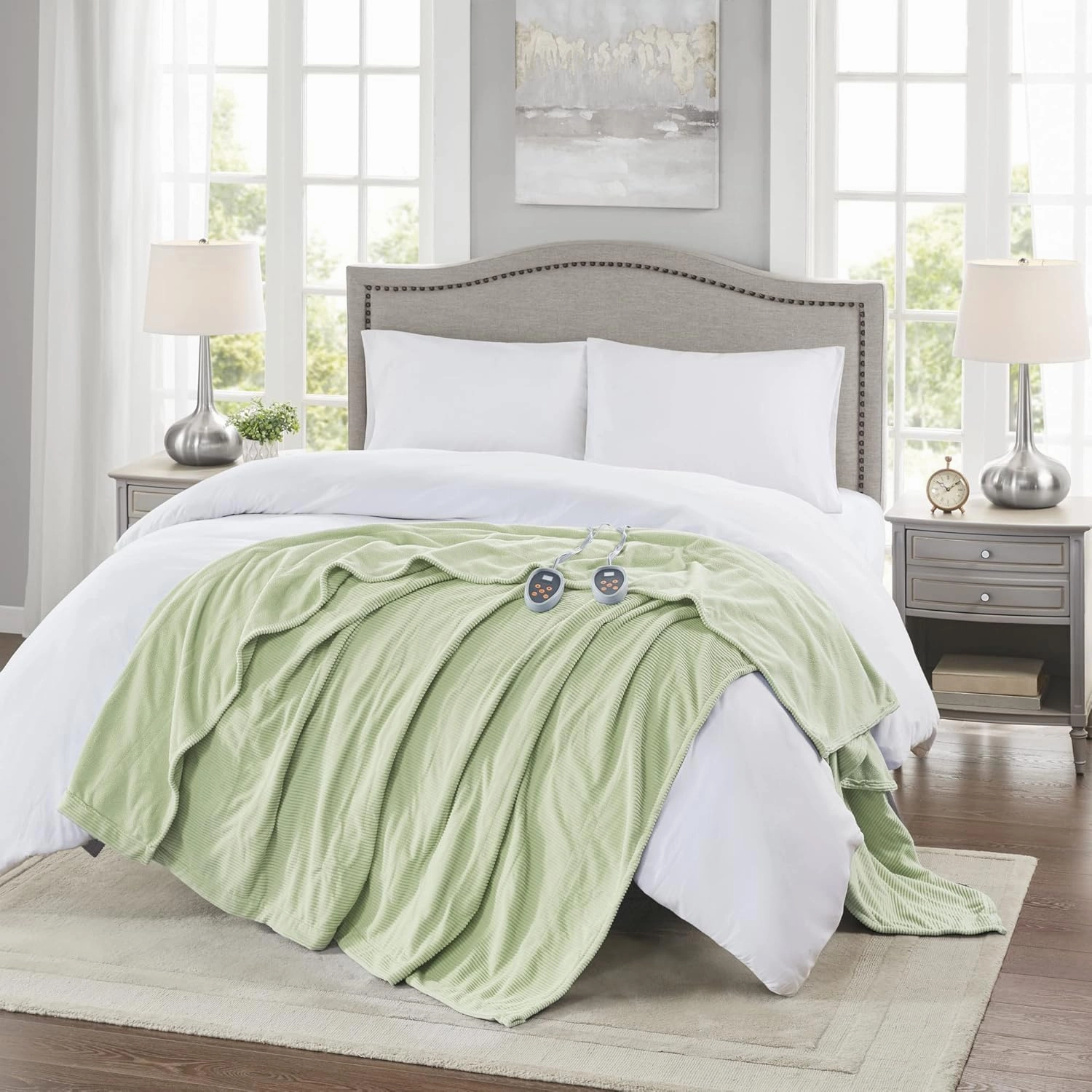 Beautyrest Electric Blanket Luxurious Micro Fleece Ultra Soft Ribbed Textured, Cozy and Snuggly Cover for Cold Weather, Fast Heating, Auto Shut Off, 20 Level Heat Setting Controller, Full, Green