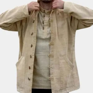 Beige Linen Mandarin Collar Shirt - Lightweight Summer Style