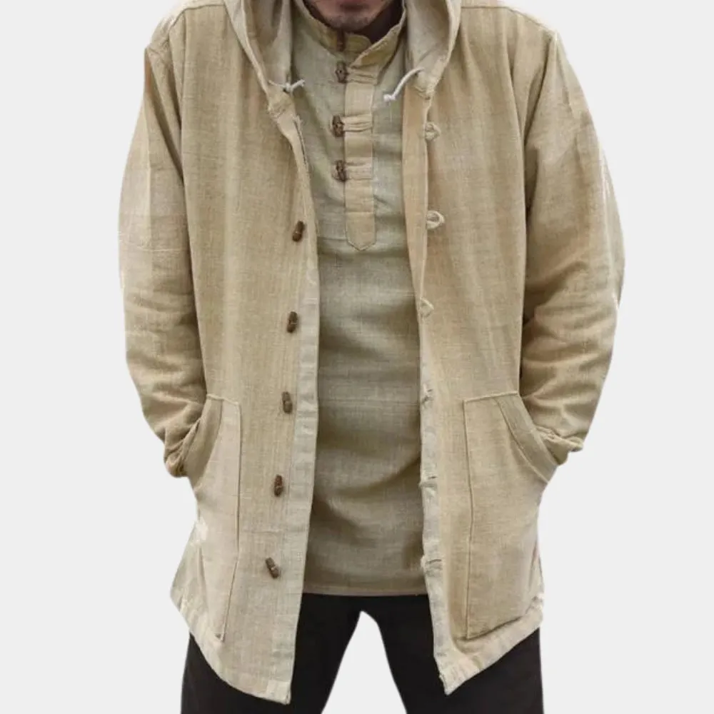 Beige Linen Mandarin Collar Shirt - Lightweight Summer Style