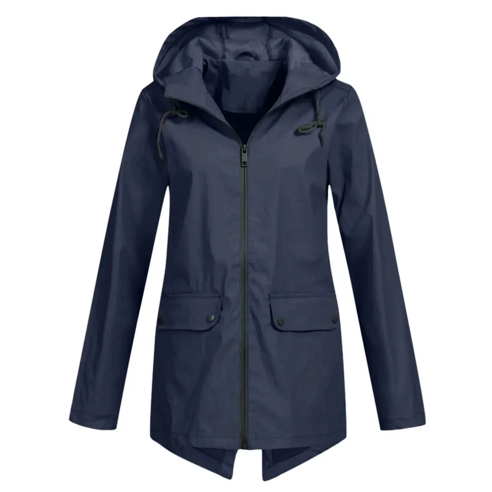 Beige Women's Lightweight Water-Resistant Hooded Long Jacket