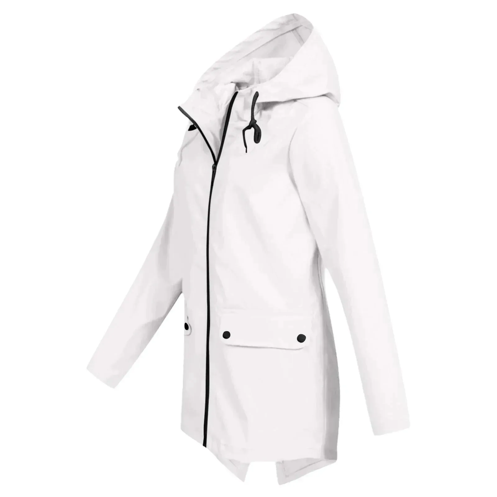 Beige Women's Lightweight Water-Resistant Hooded Long Jacket