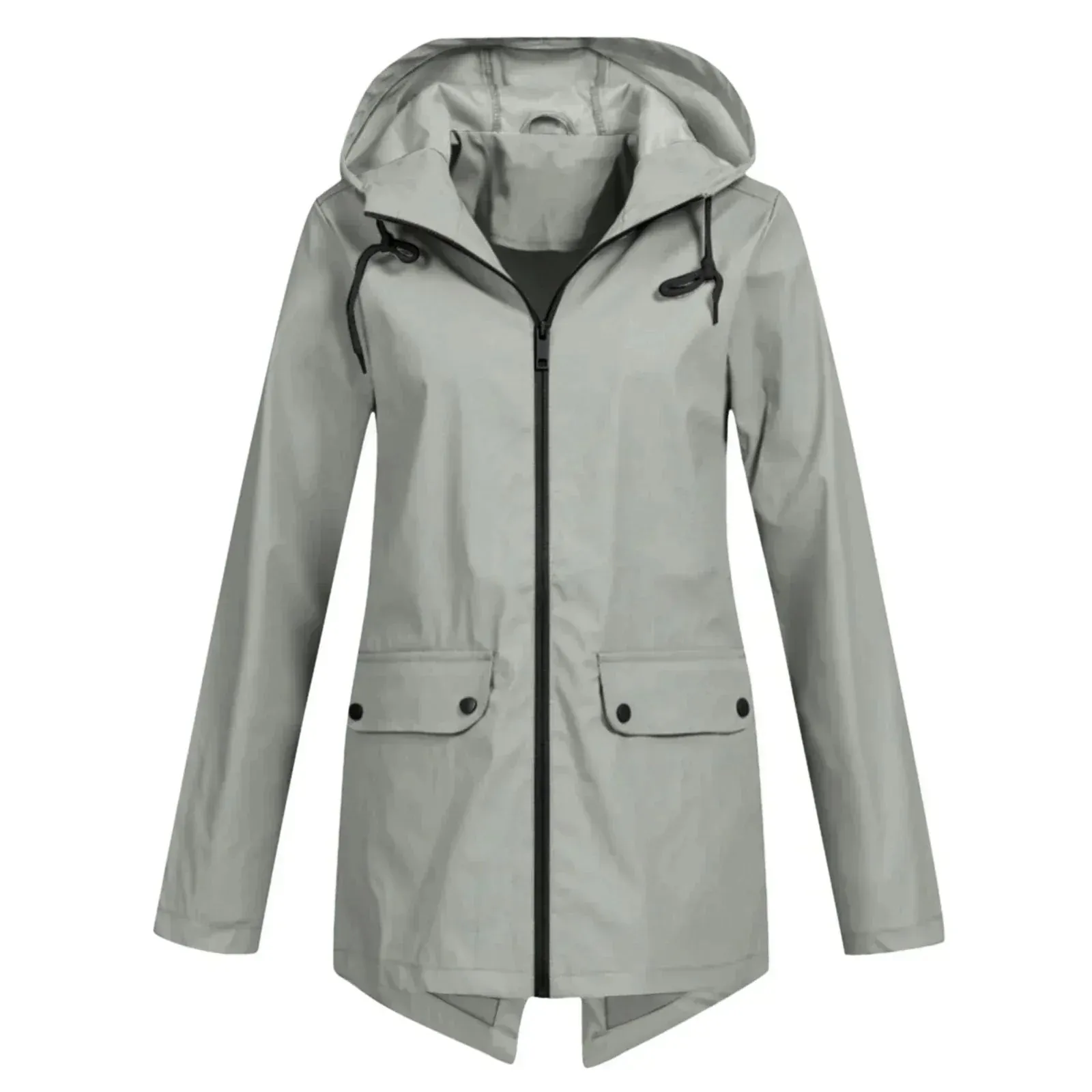 Beige Women's Lightweight Water-Resistant Hooded Long Jacket