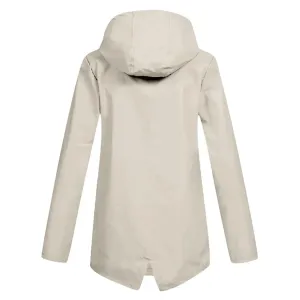 Beige Women's Lightweight Water-Resistant Hooded Long Jacket