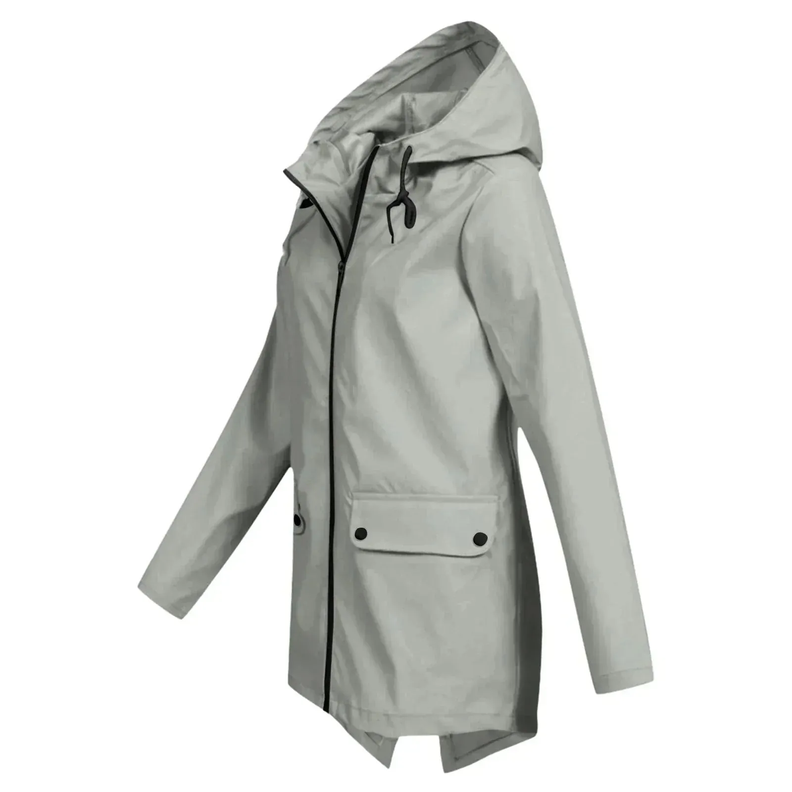 Beige Women's Lightweight Water-Resistant Hooded Long Jacket