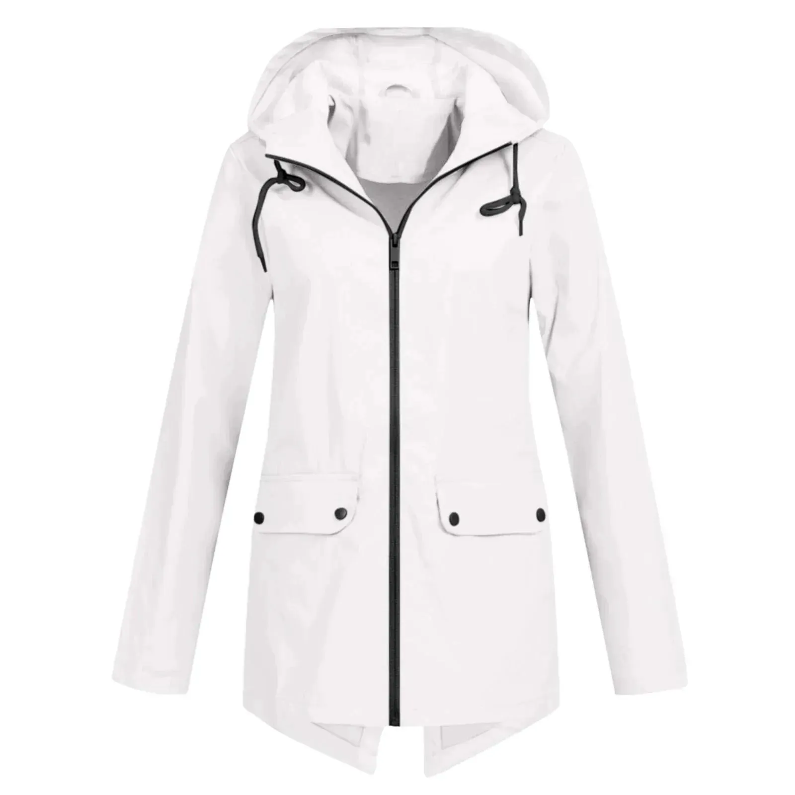 Beige Women's Lightweight Water-Resistant Hooded Long Jacket