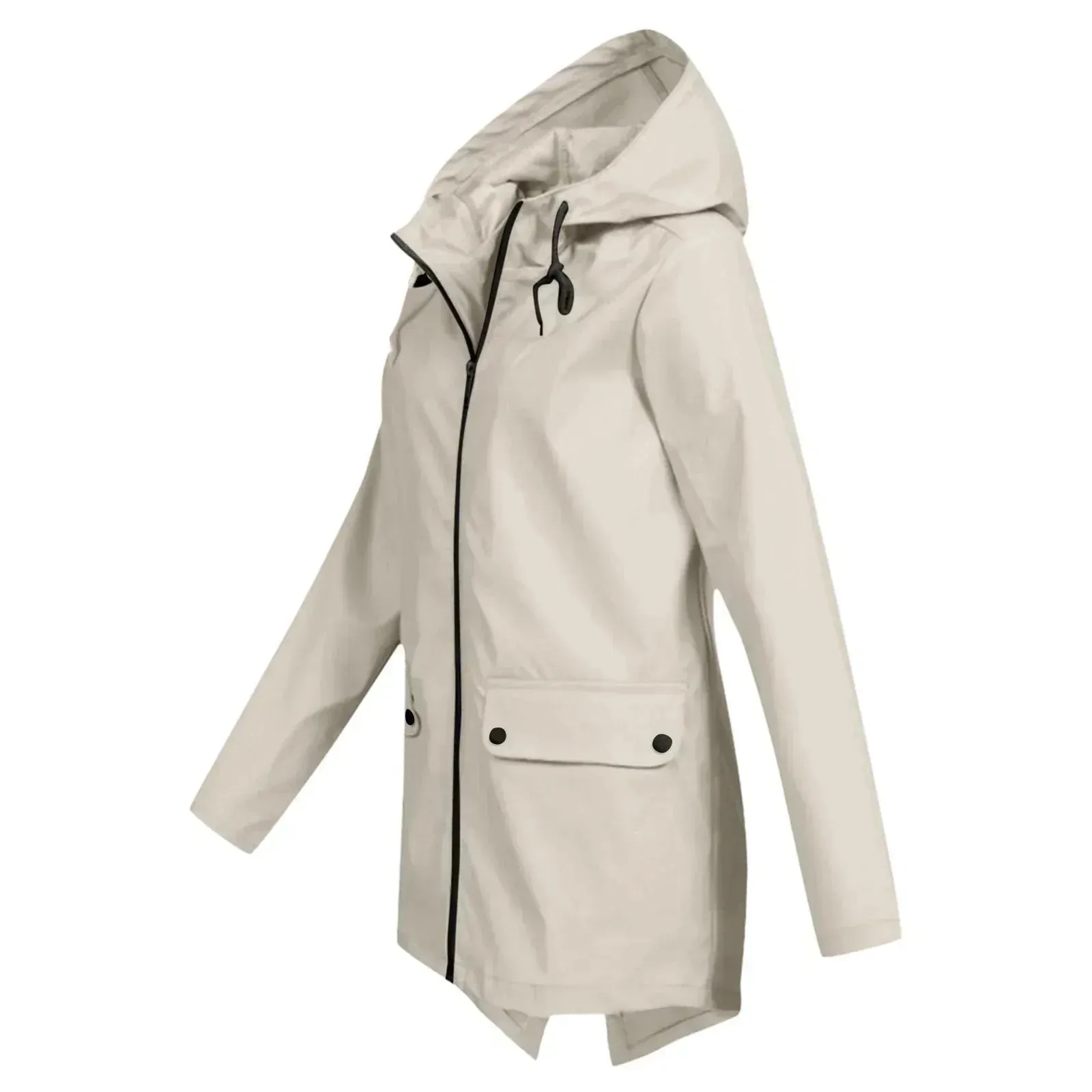 Beige Women's Lightweight Water-Resistant Hooded Long Jacket