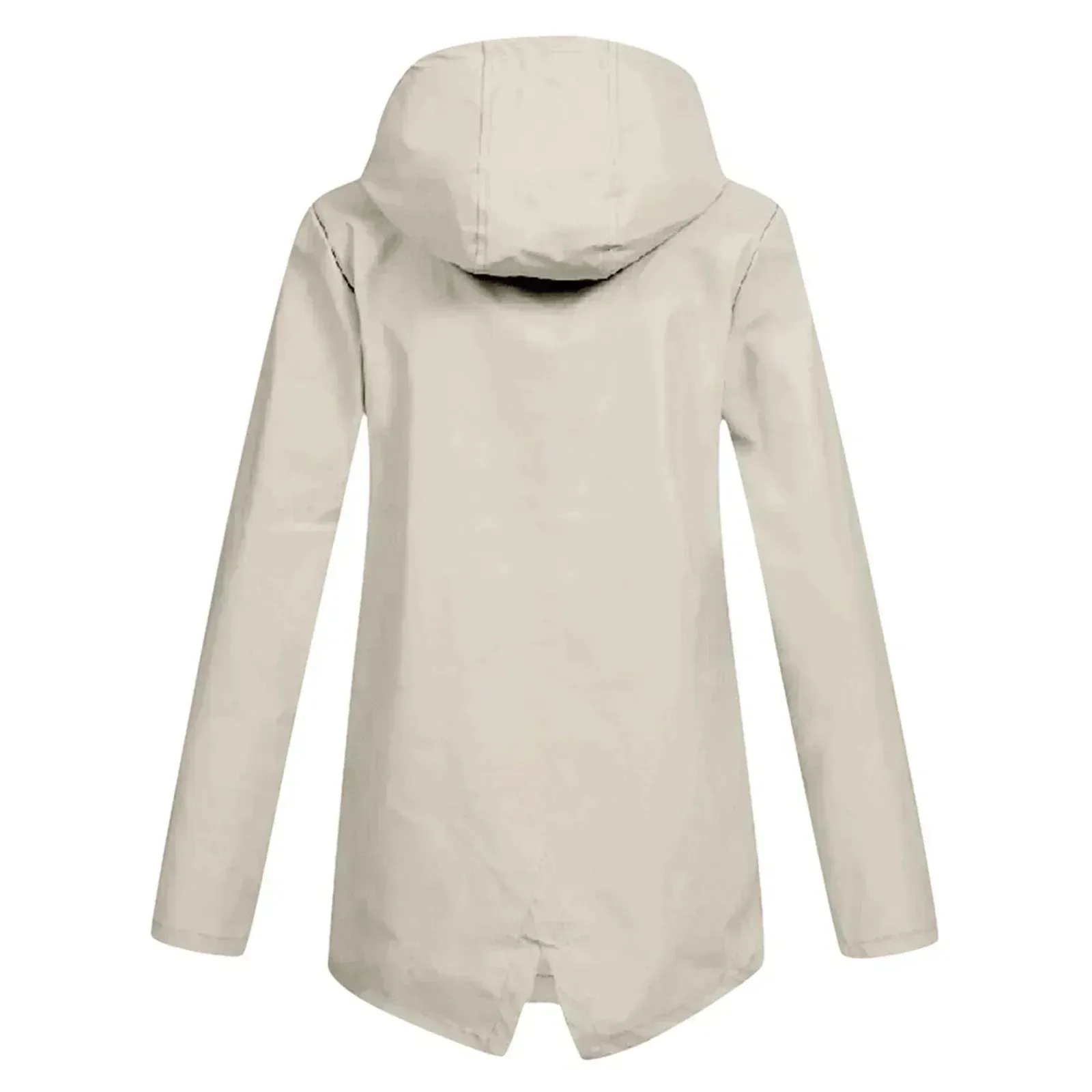 Beige Women's Lightweight Water-Resistant Hooded Long Jacket