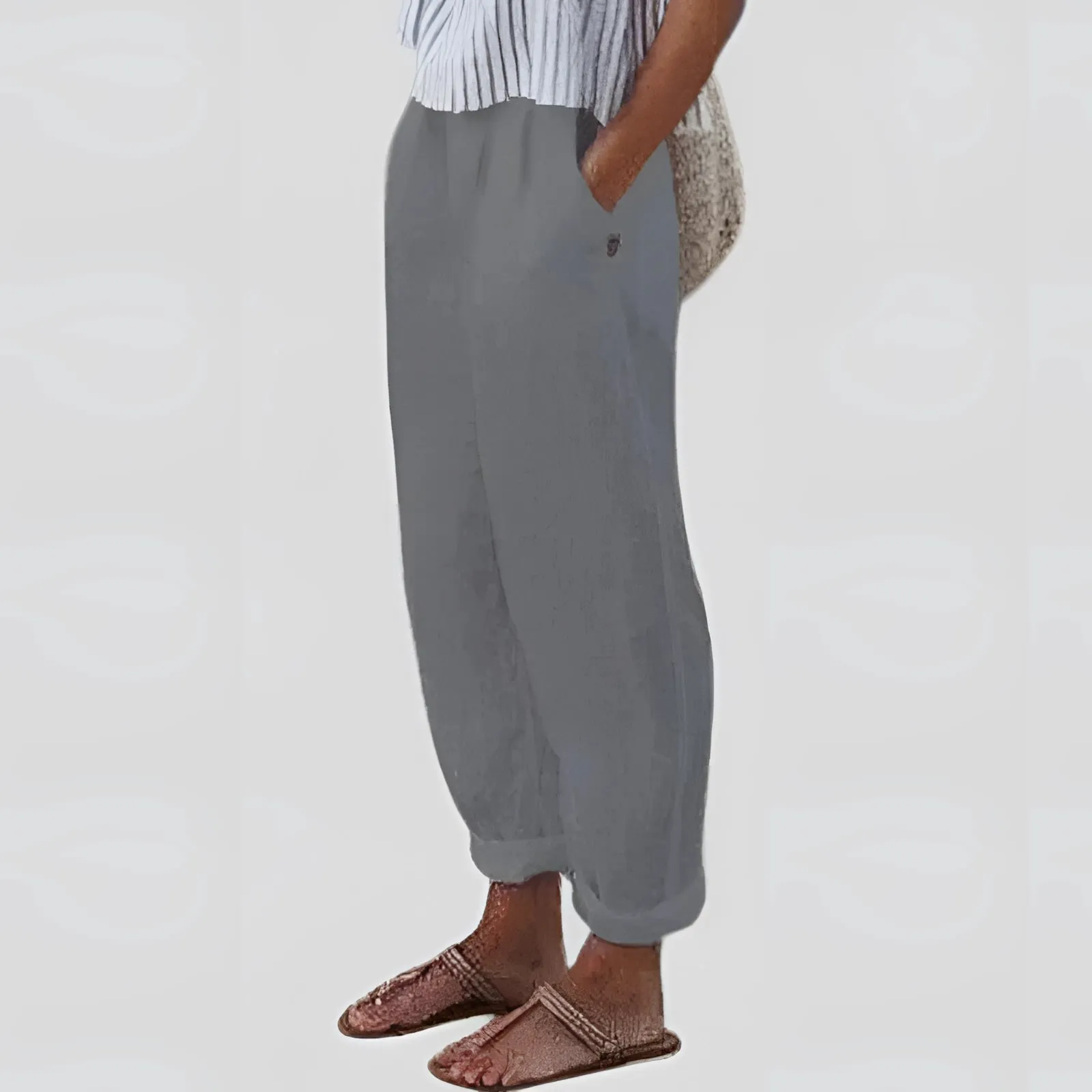 Beige Women's Linen Pants | Elastic Waist | Lightweight & Sustainable