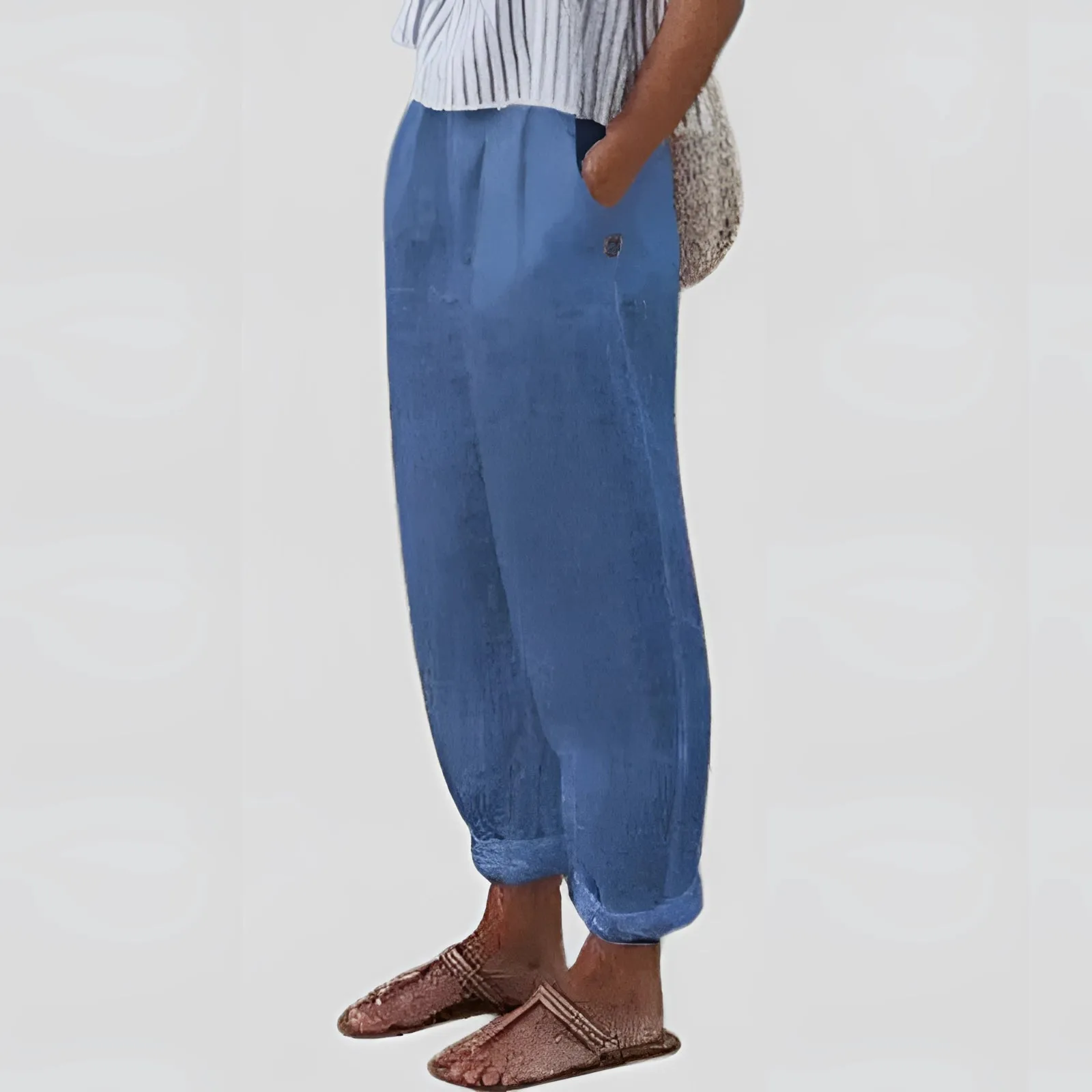 Beige Women's Linen Pants | Elastic Waist | Lightweight & Sustainable