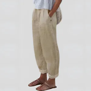 Beige Women's Linen Pants | Elastic Waist | Lightweight & Sustainable