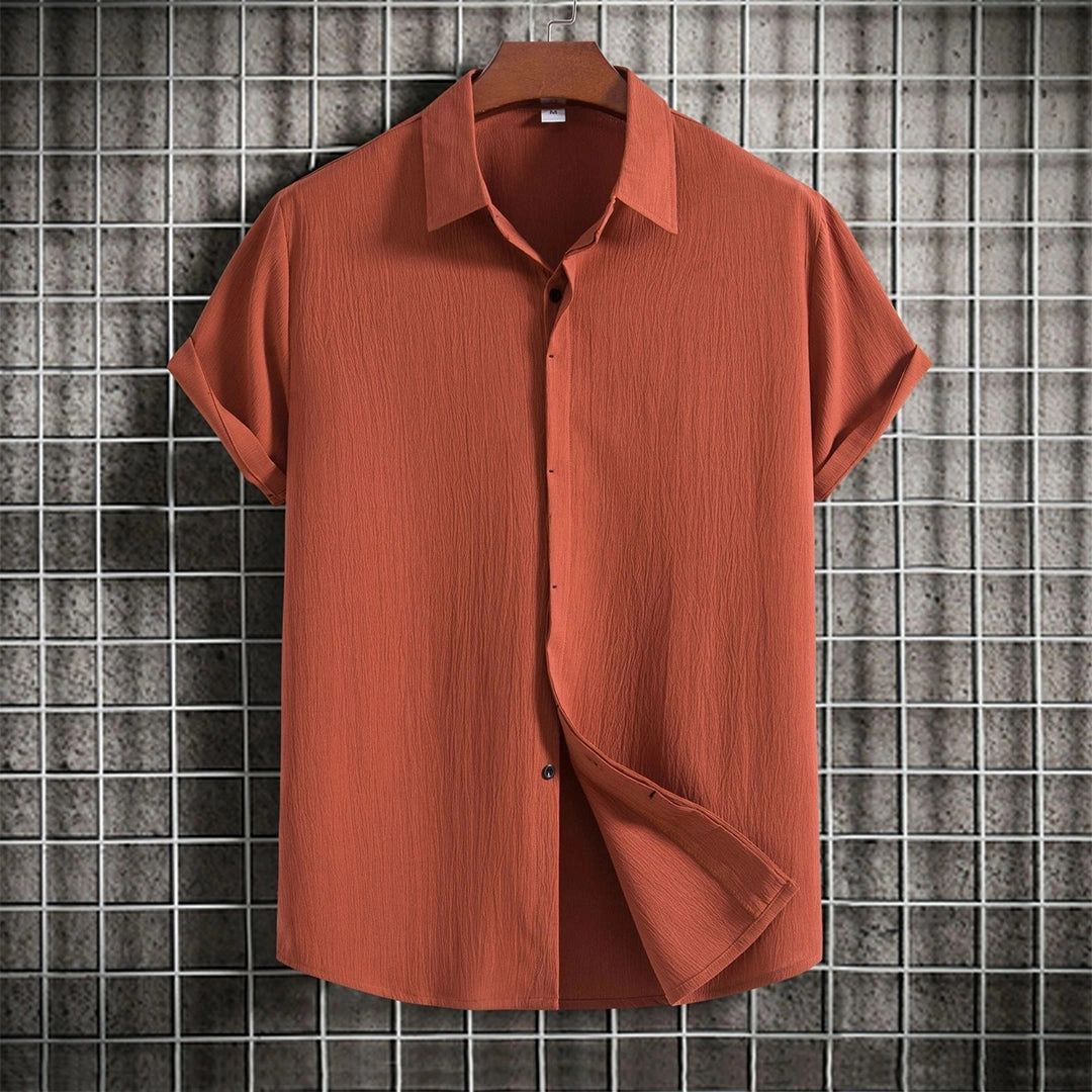 Beige Textured Cuban Collar Men's Summer Shirt - Lightweight & Breathable