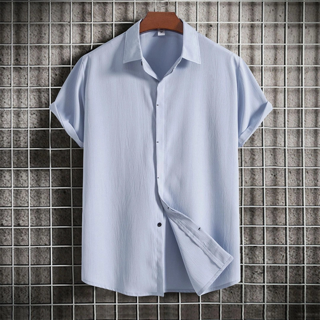 Beige Textured Cuban Collar Men's Summer Shirt - Lightweight & Breathable