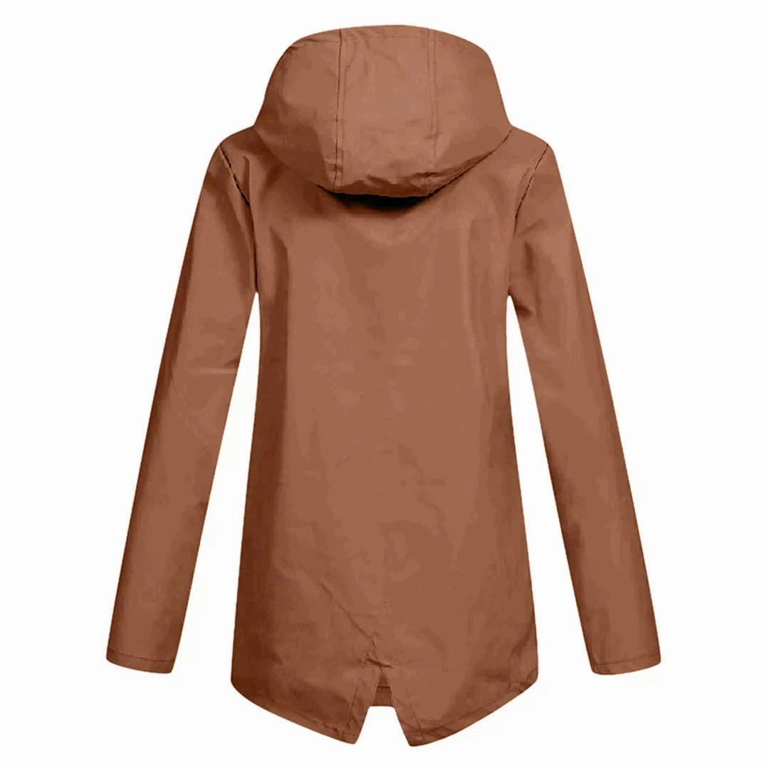 Beige Women's Waterproof Hooded Raincoat - Lightweight & Stylish