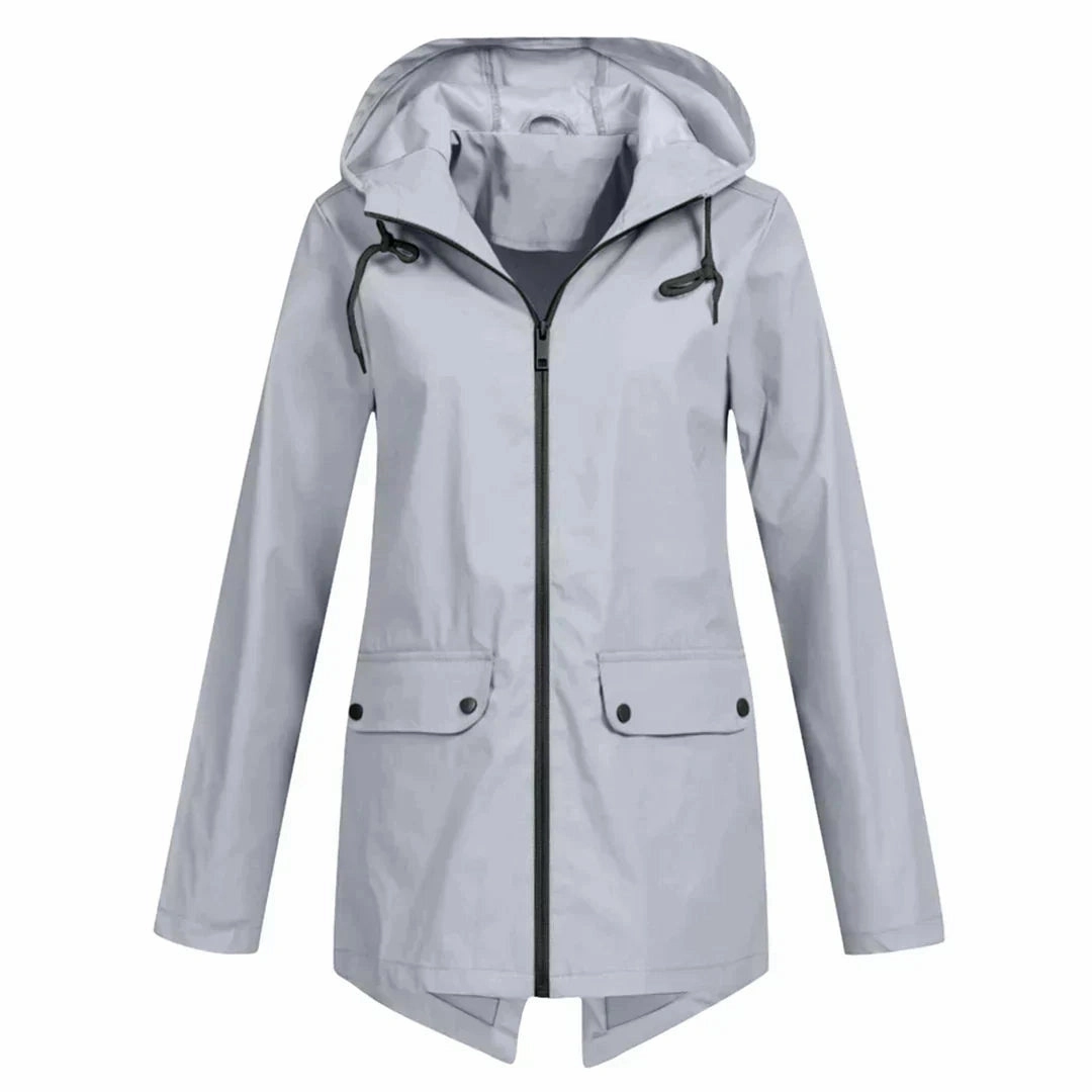 Beige Women's Waterproof Hooded Raincoat - Lightweight & Stylish