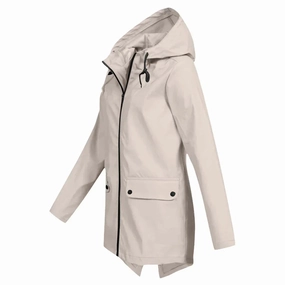 Beige Women's Waterproof Hooded Raincoat - Lightweight & Stylish