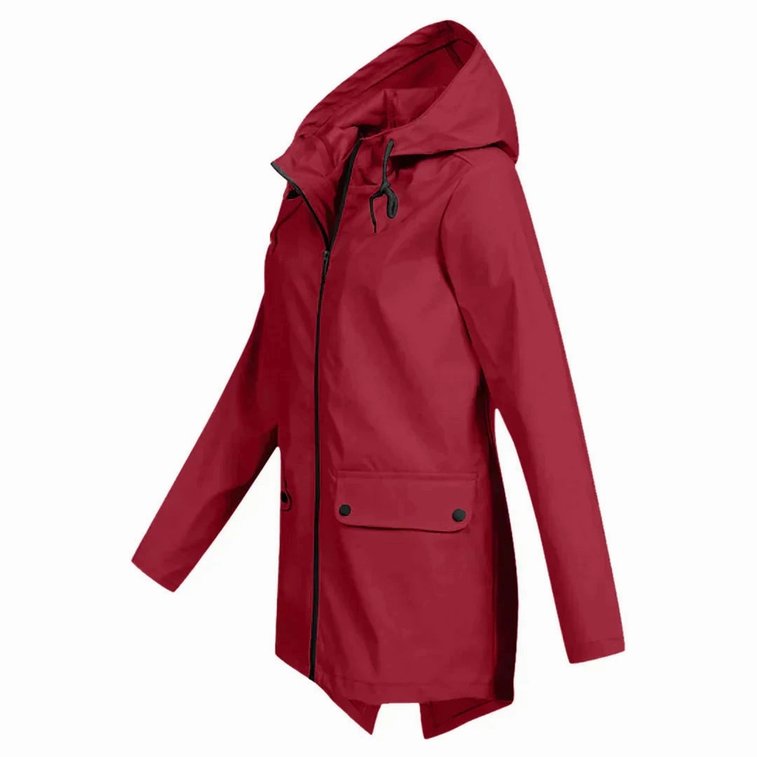 Beige Women's Waterproof Hooded Raincoat - Lightweight & Stylish