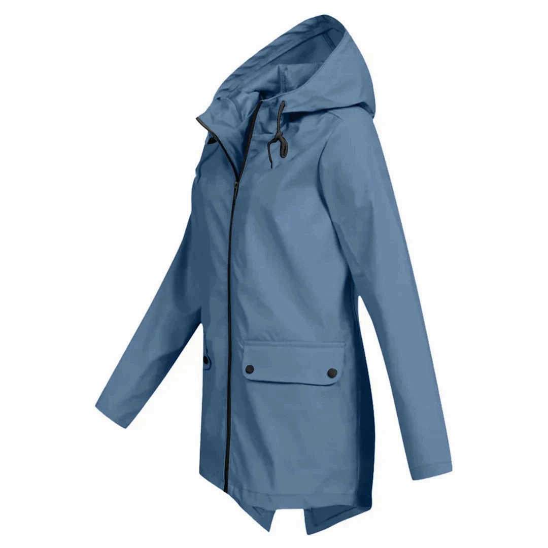 Beige Women's Waterproof Hooded Raincoat - Lightweight & Stylish